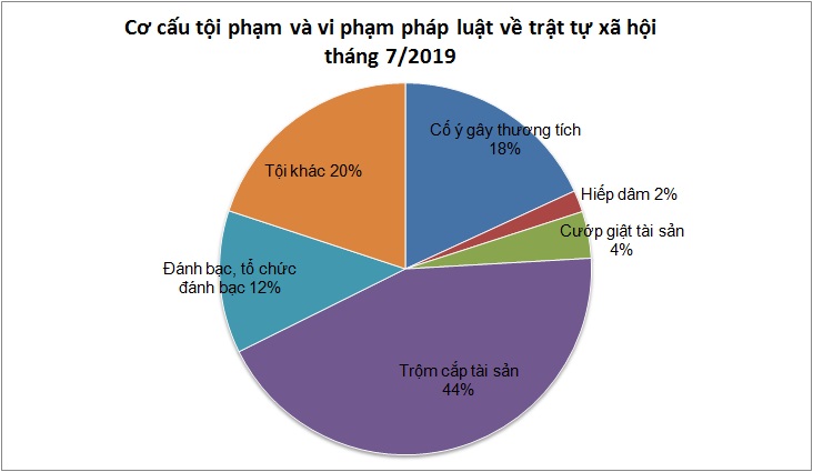 Biểu đồ tội phạm và vi phạm pháp luật về Trật tự xã hội tháng 7/2019.