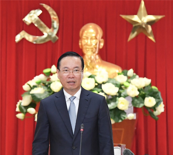 Chủ tịch nước Võ Văn Thưởng phát biểu tại buổi kiểm tra.