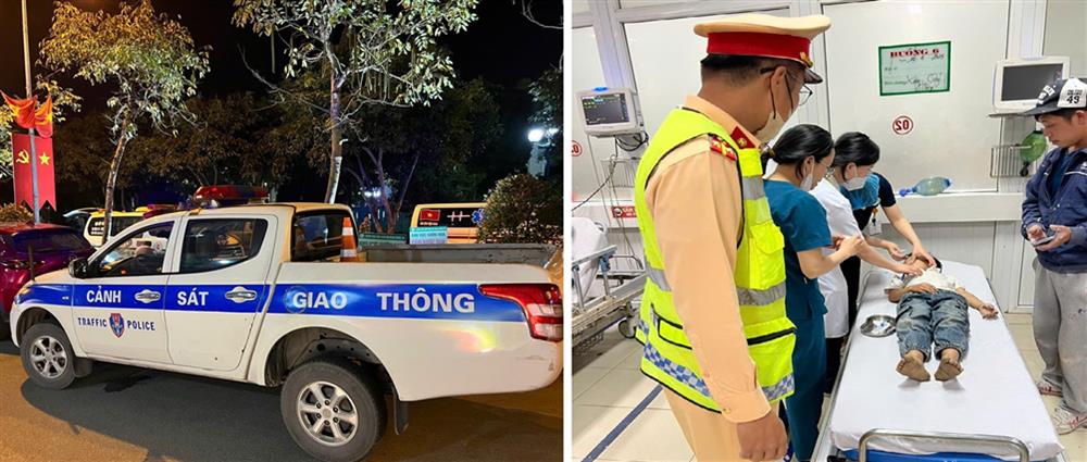 Cảnh sát giao thông Nghệ An sử dụng xe chuyên dụng hỗ trợ gia đình đưa cháu bé đến bệnh viện cấp cứu