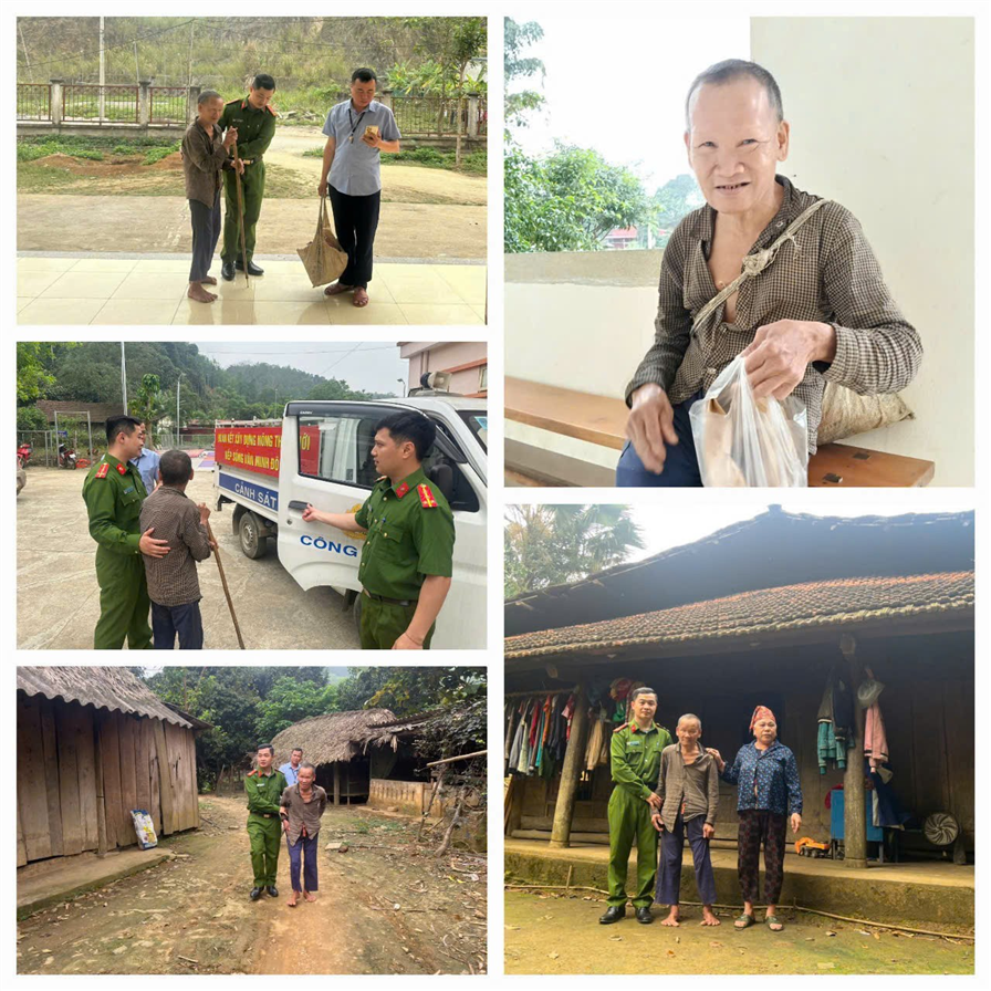 Cán bộ Công an xã Bảo Hà tận tình hỗ trợ, đưa cụ Triệu Thừa Lâm về với gia đình.
