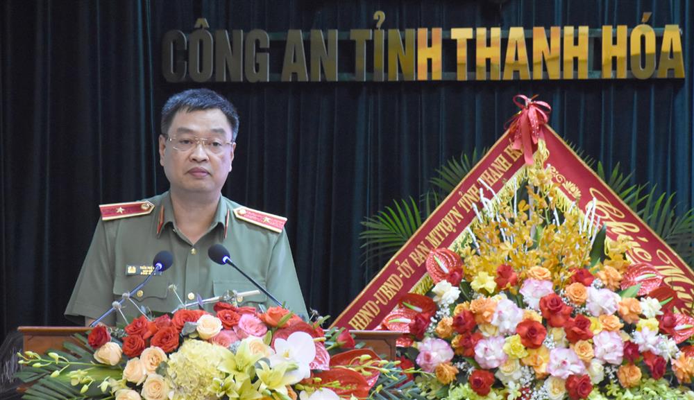 Thiếu tướng Trần Phú Hà, Giám đốc Công an tỉnh phát biểu kết luận Hội nghị.