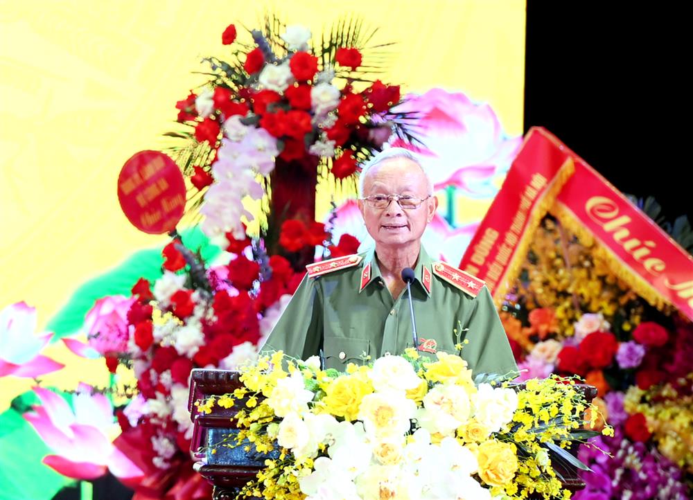 Trung tướng Vũ Hải Triều, nguyên Phó Tổng cục trưởng Tổng cục An ninh Bộ Công an phát biểu tại Lễ kỷ niệm.
