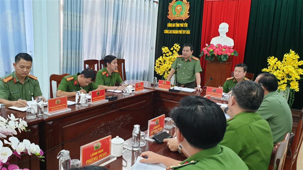 Đại tá Phan Thanh Tám-Giám đốc Công an tỉnh phát biểu chỉ đạo tại Buổi kiểm tra.