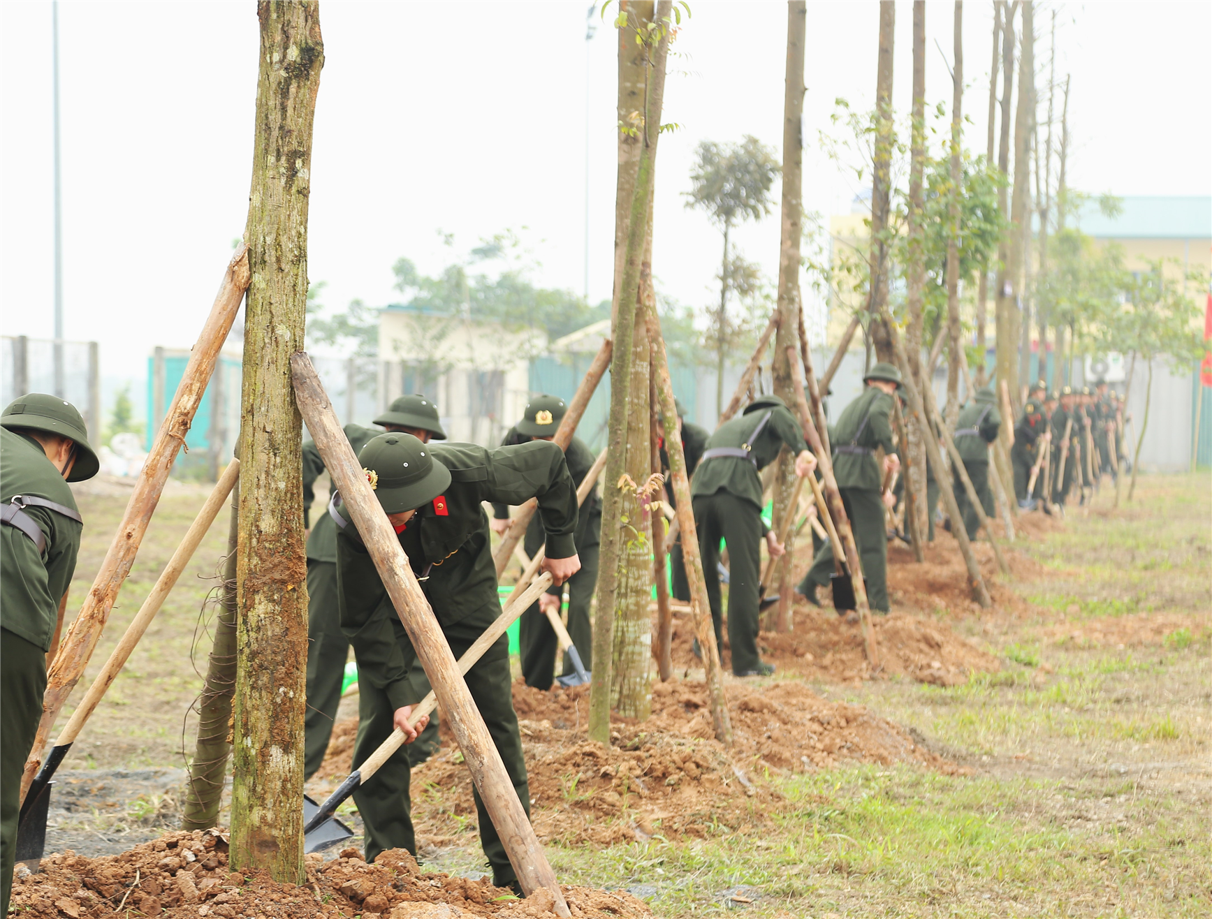 Các chiến sĩ hưởng ứng Tết trồng cây.