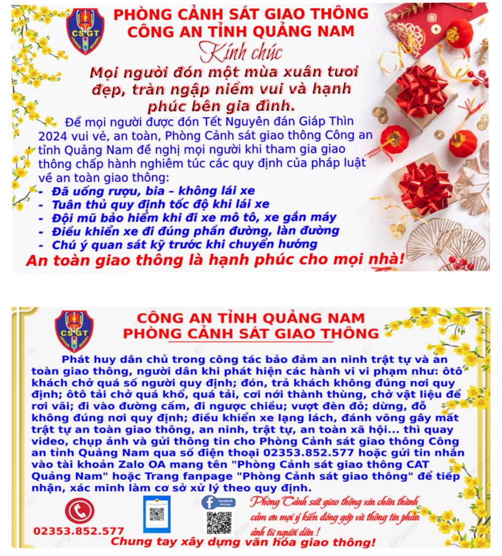 Thiệp chúc mừng năm mới kèm thông điệp an toàn giao thông.