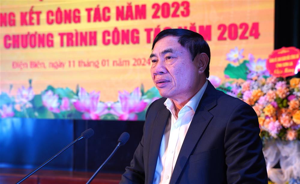 Đồng chí Trần Quốc Cường - UVTW Đảng, Bí thư Tỉnh ủy Điện Biên phát biểu tại hội nghị