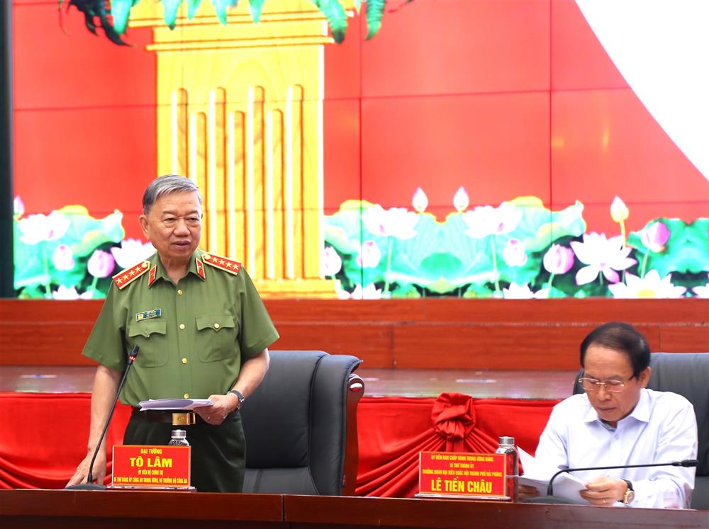 Bộ trưởng Tô Lâm đến thăm và làm việc với Thành ủy Hải Phòng.