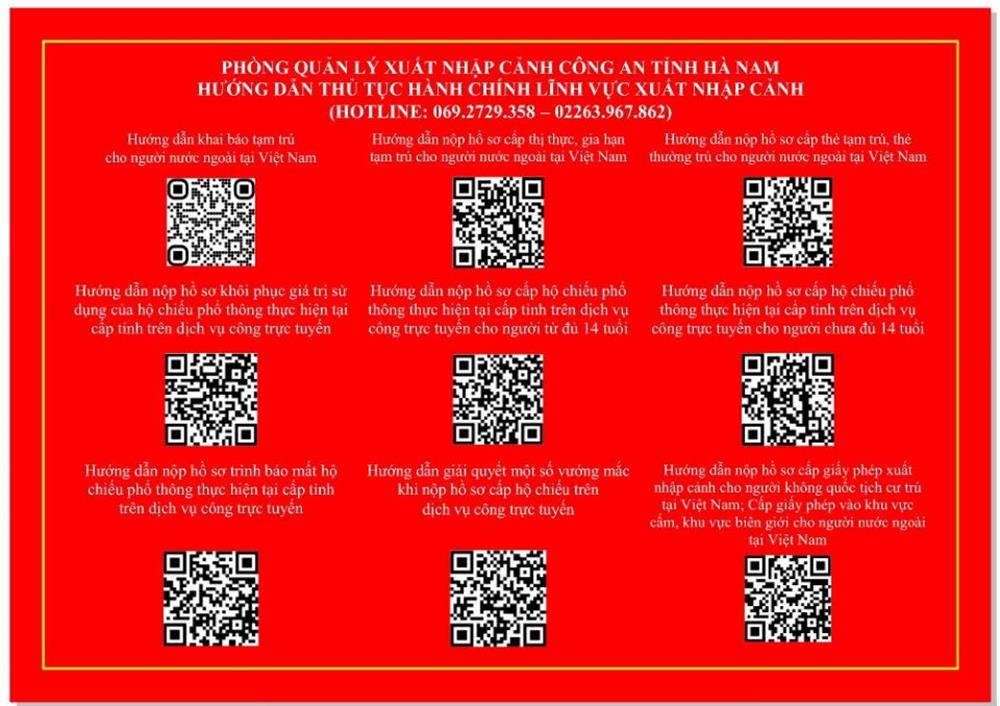 - Bộ mã QR code hướng dẫn thủ tục hành chính trong lĩnh vực xuất nhập cảnh.