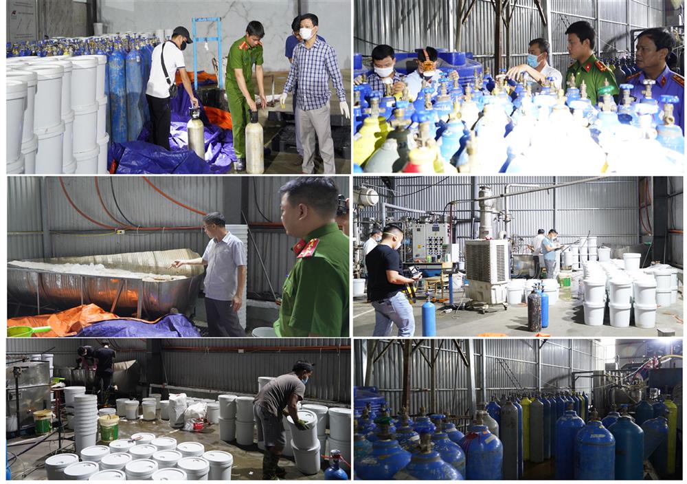 6. Nguyên liệu dùng để sản xuất và thành phẩm là các bình khí N2O mà các đối tượng sản xuất chuẩn bị tuồn ra thị trường.