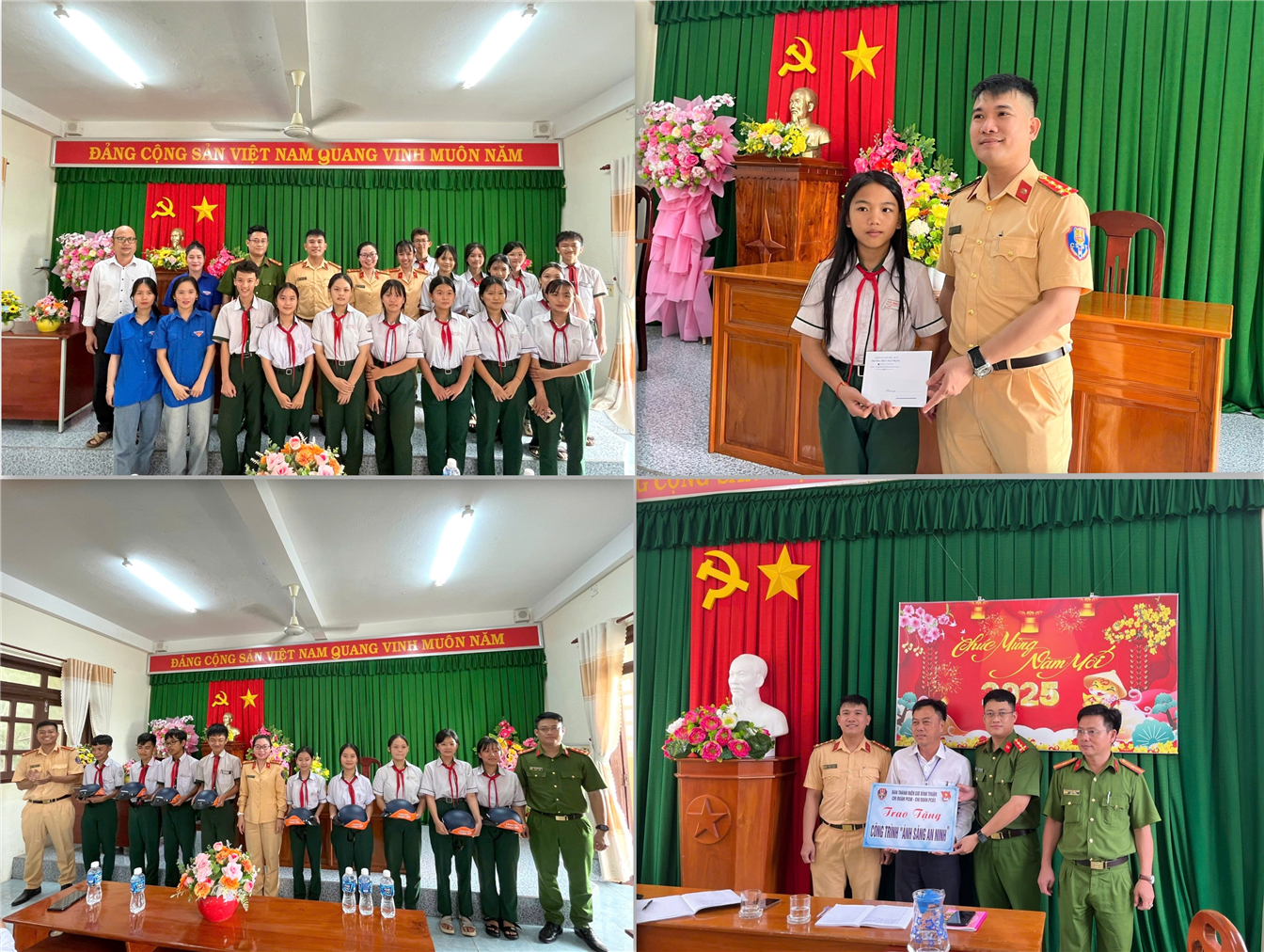 Chi đoàn Phòng Cảnh sát giao thông và Chi đoàn Phòng Cảnh sát Kinh tế Công an tỉnh vừa phối hợp trao tặng công trình “Ánh sáng an ninh” cho UBND xã Ngũ Phụng (huyện Phú Quý), qua đó lắp đặt 03 bóng đèn tại các tuyến đường liên xã. Tuyên truyền pháp luật về trật tự an toàn giao thông và khẳng định chủ quyền về biển đảo cho các em học sinh tại Trường THCS Ngũ Phụng. Đặc biệt, 02 Chi đoàn cũng quyết định nhận đỡ đầu 03 học sinh có hoàn cảnh khó khăn, có thành tích cao trong học tập; đồng thời, trao tặng 30 lá cờ Tổ quốc cho ngư dân trên đảo.