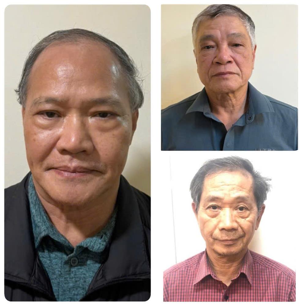 Bị can Hoàng Văn Thắng, nguyên Thứ trưởng Bộ NN&PTNT (trái) cùng 02 bị can Trần Tố Nghị và Trần Văn Lăng.